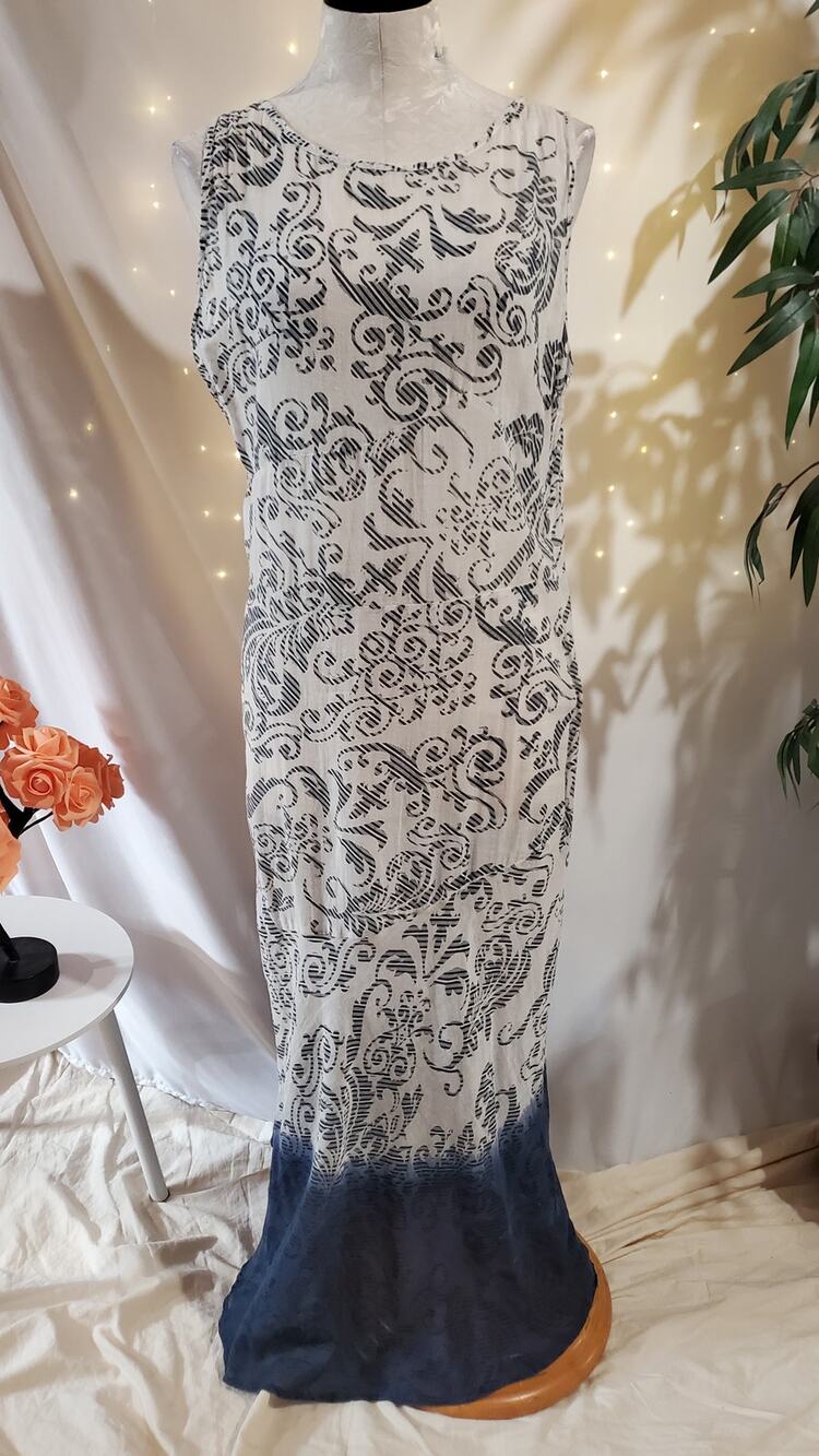 Alberto Makali Swirl Print Dip Dye Cotton Maxi Dress Size L Sleeveless Light
